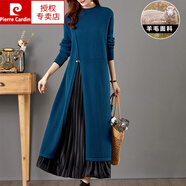 皮爾卡丹（pierre cardin）配大風(fēng)衣羊毛打底連衣裙女2025新款大碼寬松秋冬針織毛衣長(cháng)裙厚 藍色 2XL 130140斤
