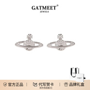 GATMEET珍珠項鏈回形針土星歐陽(yáng)娜娜明星同款情人節生日禮物送女友老婆 銀色浮雕土星耳釘
