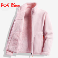 貓人（MiiOW）搖粒絨外套女男情侶抓絨衣加絨冬加厚羊羔絨雙面穿衛衣保暖珊瑚絨 ZZ22028嫩粉-女 XL