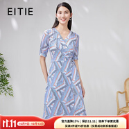 愛(ài)特愛(ài)（EITIE）時(shí)尚通勤收腰連衣裙印花精致浪漫夏季新款V領(lǐng)女裝7007734 洗水藍(lán)32 M 160