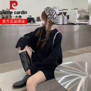 皮爾卡丹（pierre cardin）中長款毛衣女寬松外穿秋冬2025新款慵懶風(fēng)復(fù)古港味套頭麻花毛衣裙 黑色【冬季優(yōu)質(zhì)版】 2XL