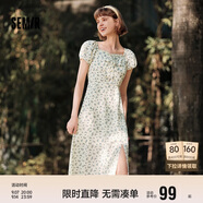 森馬（Semir）連衣裙女開叉泡泡袖中長裙夏方領(lǐng)雪紡碎花裙浪漫109324114014