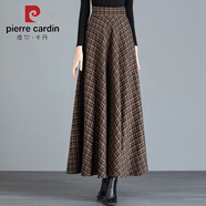 皮爾卡丹有口袋春秋冬季毛呢新款民族半身裙大擺高腰復古格子長(cháng)裙 深黃格子-有口袋【裙長(cháng)85厘米】 M 建議90-110斤 【裙長(cháng)85厘米】