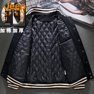 JEEP SPIRIT夾克男春秋季美式新款棒球服男士秋季高街寬松加肥大碼飛行員外套 B02黑色（加棉） M