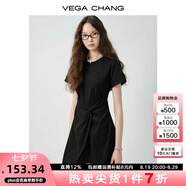 VEGA CHANGVEGA CHANG小個(gè)子連衣裙2025年夏裝新款不規則裙擺顯瘦t恤短裙子 暗夜黑 S
