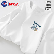 NASA GISS潮牌長袖T恤男潮流簡約青少年純棉休閑打底衫外套 白色長袖 M