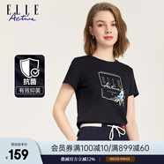 ELLE ACTIVET恤女新款夏季透氣舒適顯瘦上衣時尚簡約百搭通勤休閑圓領(lǐng)短袖女 藏青色-花卉 M