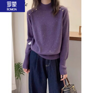 羅蒙（ROMON）針織衫女新款韓版時(shí)尚亮片毛衣半高領(lǐng)秋冬加厚毛絨套頭上衣打底衫 紫色 S