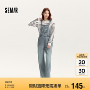 森馬史努比IP牛仔褲女闊腿褲春秋背帶褲休閑可愛109524124007