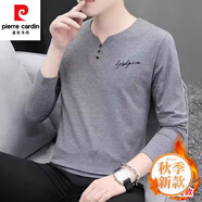 皮爾卡丹（pierre cardin）長袖t恤男士內(nèi)搭打底衫2025秋季新款v領體恤休閑衛(wèi)衣中年百搭男裝 923深灰 加絨 M 推薦【90-110斤】