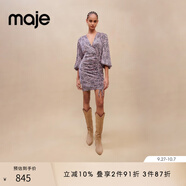 Maje 春秋女裝時(shí)尚抽褶短款豹紋包臀連衣裙短裙MFPRO02780 淺粉豹紋 T34