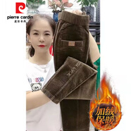 皮爾卡丹（pierre cardin）今年流行新款燈芯絨秋冬加厚哈倫褲女高腰顯瘦小腳褲百搭休閑長褲 咖啡色 加絨 M 80-94斤