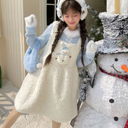 壹號鳳雪人羊羔絨背帶裙+毛衣打底衫兩件套甜妹可愛(ài)款A字秋冬連衣裙套裝 白色背帶裙 XL