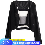 Olrain歐芮兒條紋背心針織衫+小外套女春裝新款女裝抹胸開衫針織 黑色 S