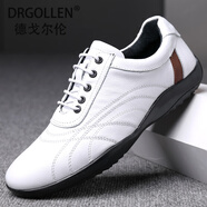 DRGOLLEN品牌休閑鞋男真皮小白鞋跑步鞋夏季透氣男鞋頭層牛皮運動(dòng)皮鞋男款 白色 3736真皮男鞋 37