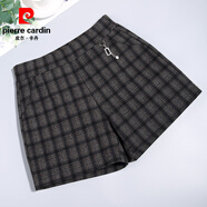 皮爾卡丹（pierre cardin）短褲冬女外穿高腰彈力加厚格子褲中年媽媽毛呢短褲秋冬新款直筒褲 6038款：1號(hào)色 XL 【建90-115斤】
