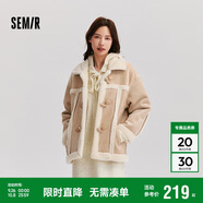 森馬（Semir）外套女牛角扣翻領(lǐng)寬松文藝2024冬季仿麂皮仿兔毛夾克109724108011