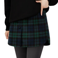 紐菲奧納2025新款屁簾女疊穿毛呢格子短裙衛(wèi)衣打底鯊魚(yú)褲大碼半身裙短裙 綠色格子【紐扣款】 L 90-125斤