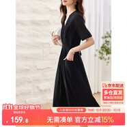 尚都比拉夏季優(yōu)雅氣質(zhì)女神范V領(lǐng)腰帶收腰顯瘦連衣裙女中長裙 黑色 M