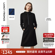 朗姿設(shè)計(jì)感復(fù)古休閑連帽收腰輕運(yùn)動(dòng)衛(wèi)衣連衣裙冬季新款裙子 黑色2 2XL