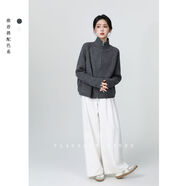 灰色高領(lǐng)加厚毛衣女秋冬2025新款復(fù)古寬松雙拉鏈針織開衫外套上衣 灰色 S