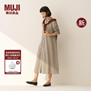 無印良品（MUJI）女式 法蘭絨 立領(lǐng)長袖連衣裙女裝裙子純棉連身裙25年秋季新品 淺米色格紋 L (165/88A)