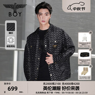 BOY LONDON【迷幻搖滾】秋季男女同款滿印金標夾克襯衫外套N23901 黑色 L