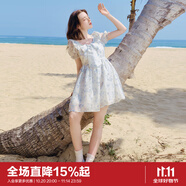 樂町流光公主裙出街打卡連衣裙花邊蝴蝶結(jié)高腰蓬蓬裙 藍印花（現(xiàn)貨） L