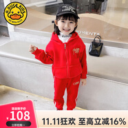 G.DUCKKIDS女童春秋套裝兒童金絲絨國潮運動裝中國風新款加絨衛(wèi)衣秋裝兩件套 紅色 90 尺碼1~2歲【 80-90cm】