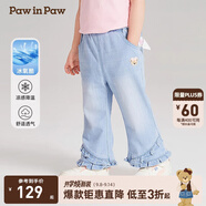 PawinPaw【涼感】卡通小熊童裝春季女寶寶荷葉邊牛仔褲 牛仔藍(lán)色/55 100 cm