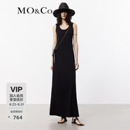 MO&Co.連衣裙涼感重工扎花破洞深U領(lǐng)寬松長(zhǎng)款背心裙子長(zhǎng)裙摩安珂 黑色 S 160