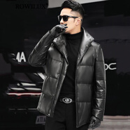 ROWILUX羅威奢品品牌真皮羽絨服男秋輕便皮衣男中長款綿羊皮純皮加厚外套 黑色 S 165 46