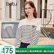 百圖betu女裝秋新款毛針織衫學(xué)院風(fēng)條紋連帽長(cháng)袖針織毛衫2309T35 黑白條 XS