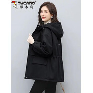 啄木鳥(niǎo)（TUCANO）棉衣女2025年冬季新款加絨加厚寬松中長(zhǎng)工裝時(shí)尚派克棉服外 保暖黑色連帽休閑加絨加厚 4XL