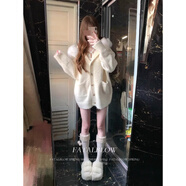 jane Deiune杏色毛毛領(lǐng)連帽毛衣外套女秋冬季加厚慵懶寬松針織開(kāi)衫小香風(fēng)上衣 杏色【帶毛領(lǐng)】 S