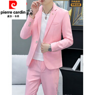 皮爾卡丹（pierre cardin）西服套裝男士秋季2025新款外套修身潮流休閑英倫風(fēng)薄款小西裝一套 粉紅色 M