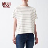無(wú)印良品 MUJI 女式 粗棉線(xiàn)天竺編織 一字領(lǐng)寬版T恤 BBB07A1S 淺灰色X圖案 M-L