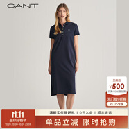 GANT/甘特新款女裝翻領(lǐng)長(zhǎng)裙裙子純色休閑寬松百搭POLO裙短袖連衣裙 晚藍(lán)色 M