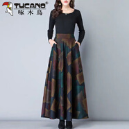 啄木鳥(niǎo)（TUCANO）毛呢格子半身裙a字裙大擺長(cháng)裙中長(cháng)款裙子女秋冬季26新款大|碼女裝 方塊色 XL
