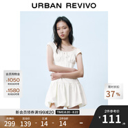UR2025春季新款女裝撞色蕾絲飄帶U領(lǐng)無(wú)袖修身連衣裙UYY750014 米黃 (偏短) L