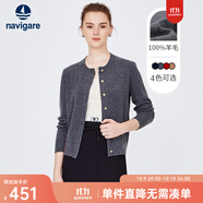 Navigare意大利小帆船純羊毛衫女士秋冬款打底衫內(nèi)搭針織開衫圓領(lǐng)百搭毛衣 素凈灰 L 50