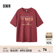 Semir[商場同款]史努比系列短袖T恤女中長款印花2024新款純棉秋裝 酒紅60957 155/80A/S