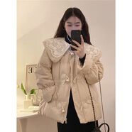 贏鎮(zhèn)蕾絲娃娃領(lǐng)設(shè)計感棉服外套女裝冬季2025新款甜美減齡寬松長袖棉衣 杏色 S