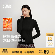 森馬（Semir）長(zhǎng)袖T恤女半高領(lǐng)緊身冬季2025發(fā)熱抓絨木耳邊打底衫109725101013