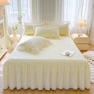 何佳功蕾絲花邊床裙單件床罩款床單四季用床蓋帶裙邊純色夾棉床圍 洛可可-黃 200x220cm[床裙+枕套一對]