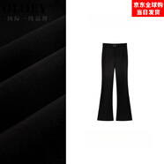 OLOEY國際一線品牌銀標微喇氣質極簡黑色混紡高腰休閑長褲春季感彈力微 黑色 建議手洗或干洗 36 80-100斤君君尺碼