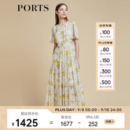 PORTS寶姿商場(chǎng)同款2022春夏新款女裝“絢爛夏花”印花連衣長(zhǎng)裙 亞麻淺金印花 M (6)