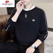 皮爾卡丹（pierre cardin）長袖T恤男士春秋季薄款內(nèi)搭男圓領(lǐng)撞色打底衫休閑男裝衛(wèi)衣T 黑色 838 M (100-120斤)