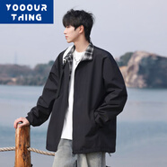 YOOOURTHING外套男2025春秋季青少年學(xué)生寬松百搭潮流帥氣百搭夾克男上衣服 HJ25189-黑色（春秋季） 3XL 【建議170-190斤】