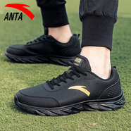 安踏（ANTA）男鞋秋季皮面防潑水休閑運動跑步鞋男2025新款保暖耐磨旅游鞋子男 黑/金屬金-9 皮面防潑水 39